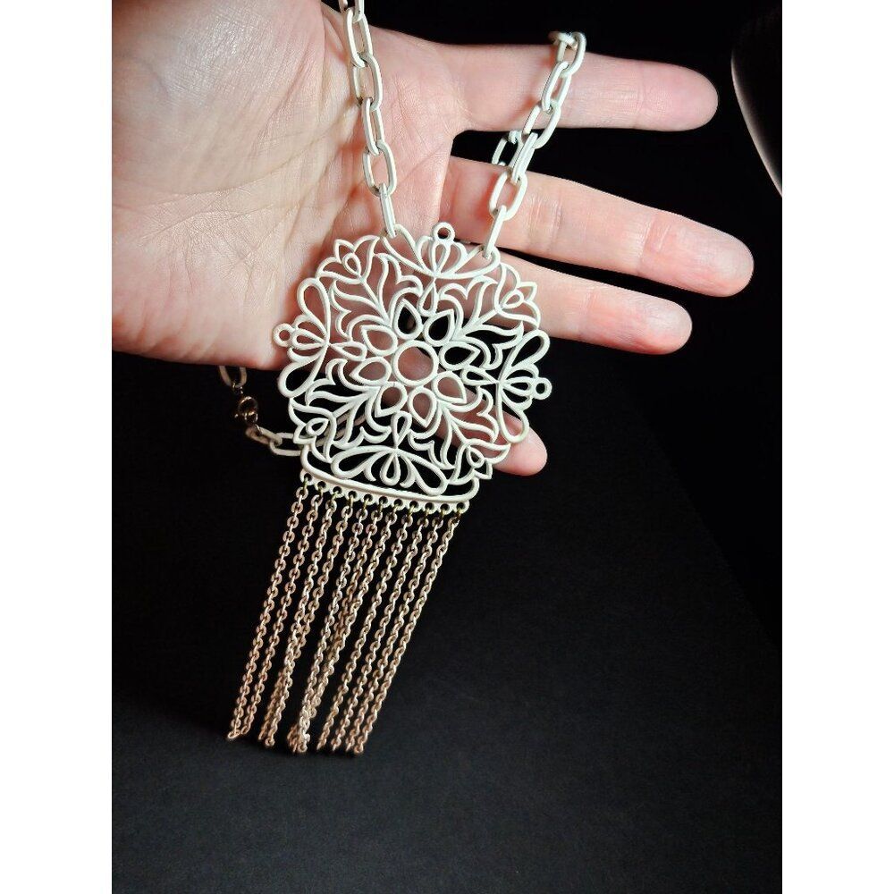 Crown Trifari white statement necklace 28"